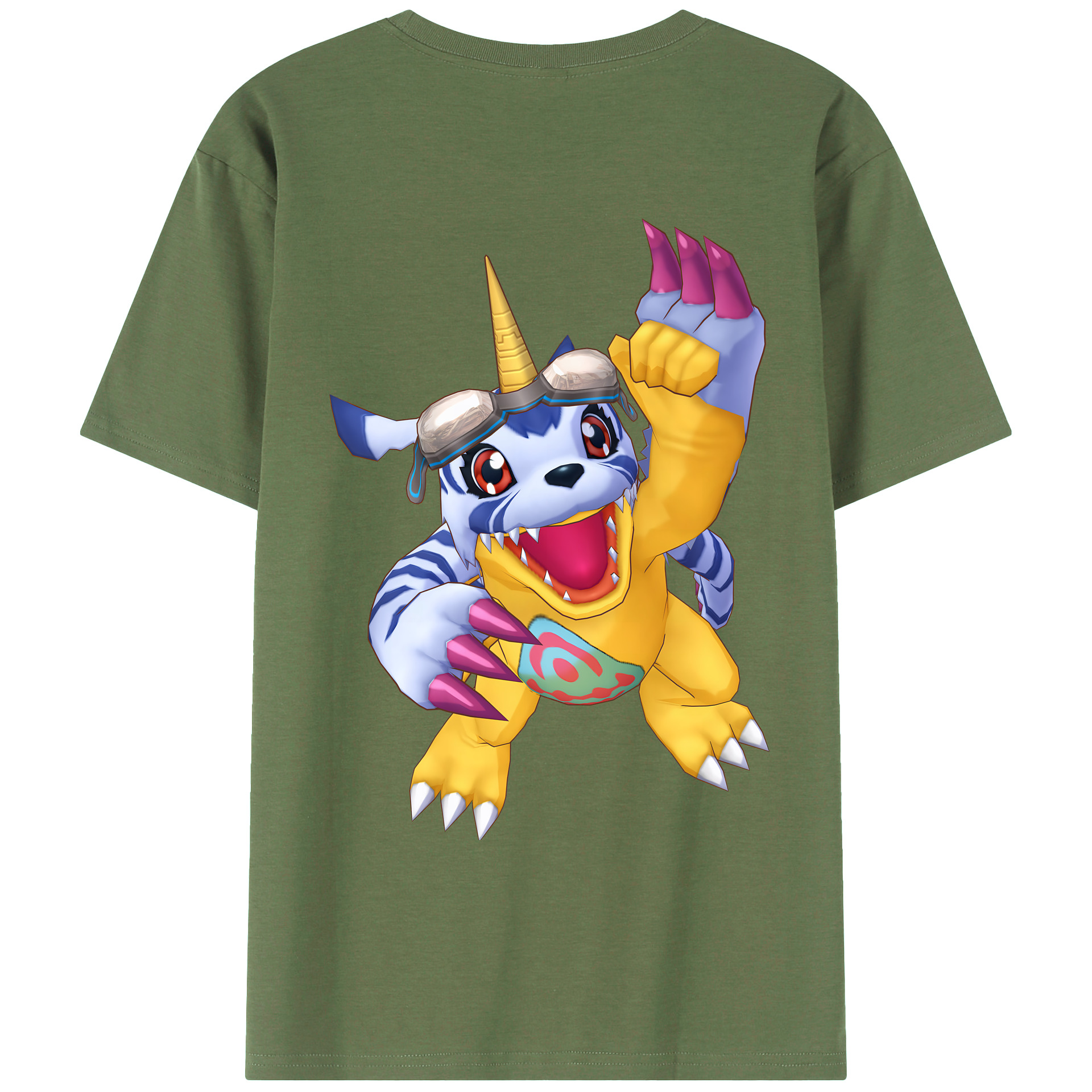 （画像用） Digimon デジタルモンスター/デジモン 綿100％ メンズ半袖Tシャツ（バックプリント） 通気性
